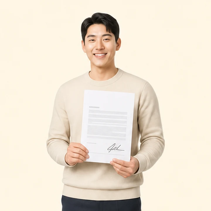 신용불량자 카니발 장기렌트카 서면 견적서를 들고 있는 고객